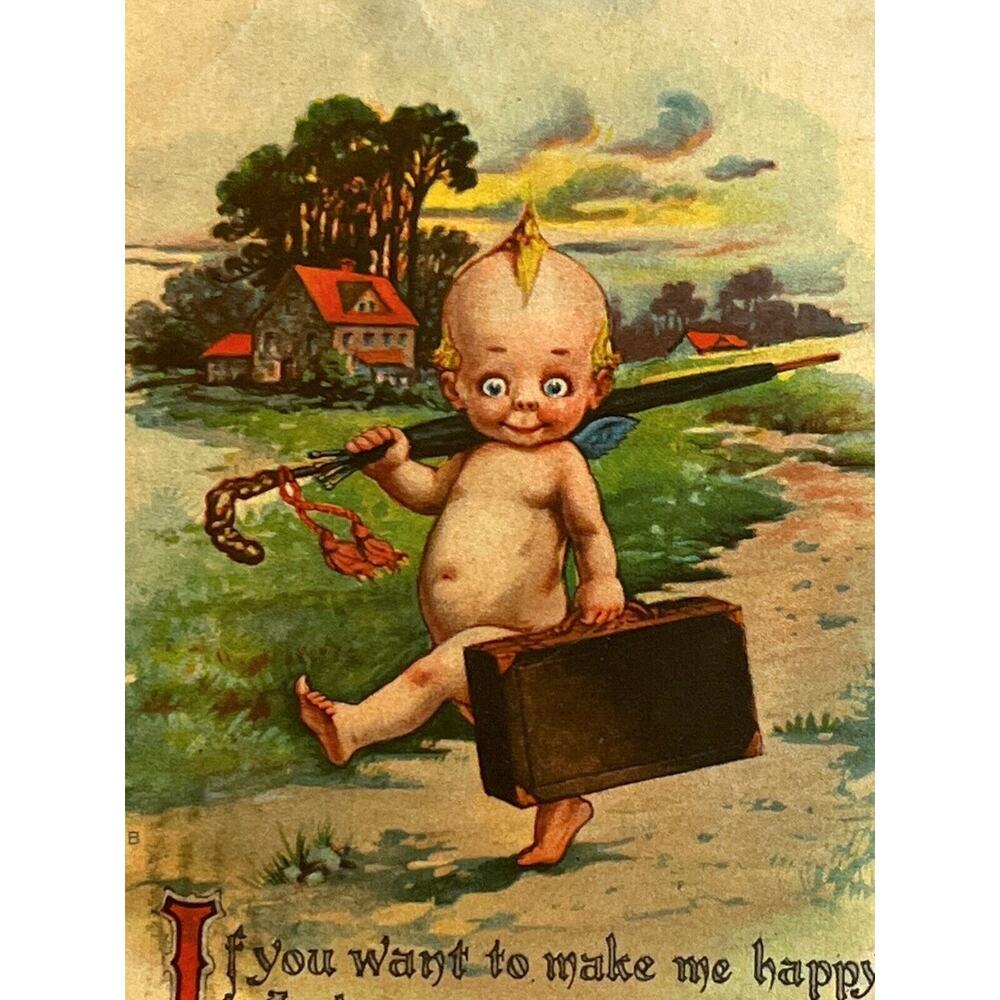 Antique 1916 Ephemera Gartner & Bender Postcard Humorous “Kewpie” Business Baby